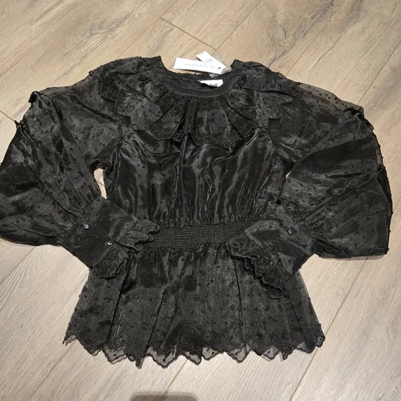 NWT - Topshop Black Sheer Lace Blouse - Picture 3 of 7